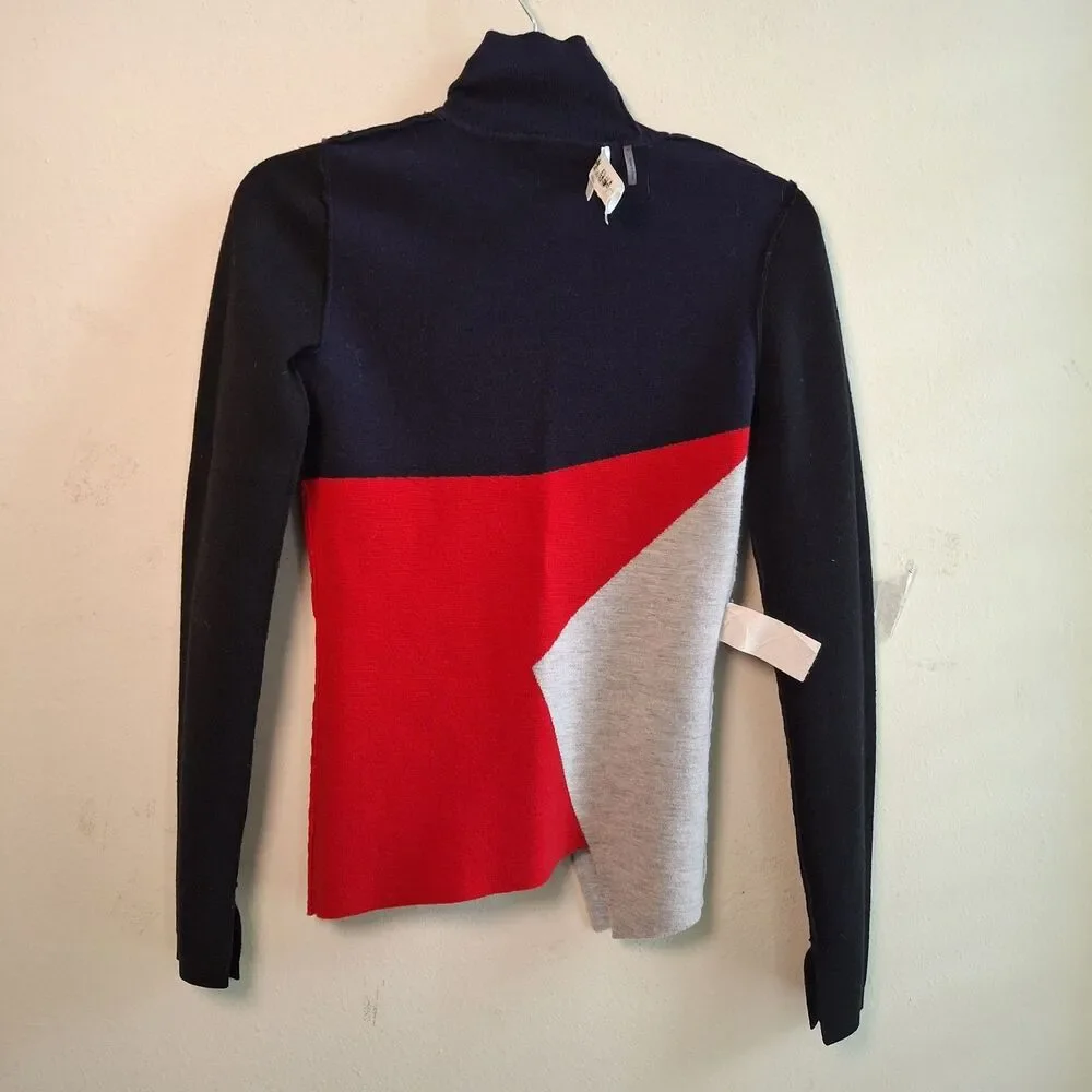 Diane von Furstenberg Colorblock Turtleneck Knit Sweater Women XS Fit Asymmetric